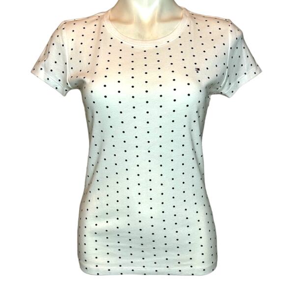 Tommy Hilfiger White and Black Polka Dot T-Shirt  - Size Medium - Picture 2 of 5